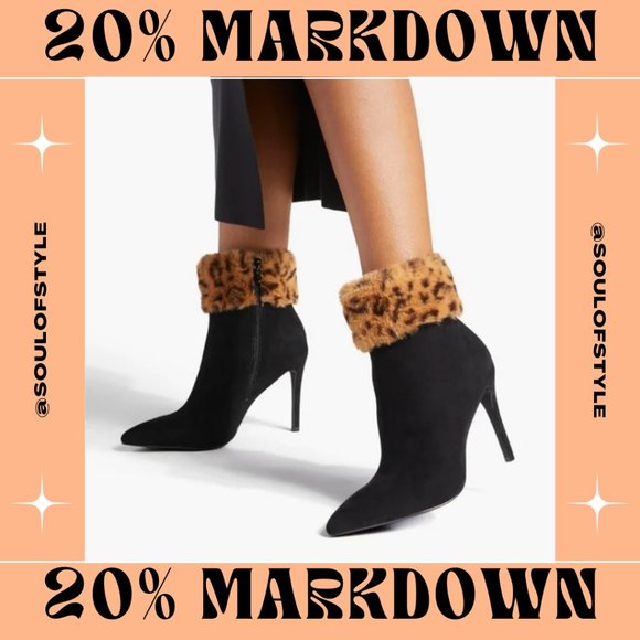 NWT Cheetah Furry Cuffed Heeled Booties - Multiple Sizes - Picture 1 of 6